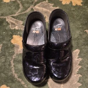 Dansko Kids Black Patent Slip-On Clogs